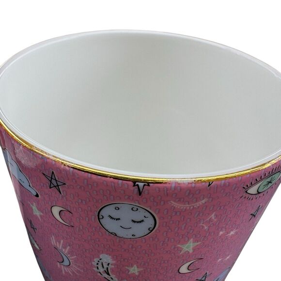 T2 Fine Bone China Tea Mug & Lid Gold Rim Sleep Tight Moon 3rd Eye Pink 13.5floz - Picture 8 of 11